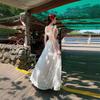 Sanya niche romantic ruffle edge embroidered dress French holiday style backless split fairy long dress