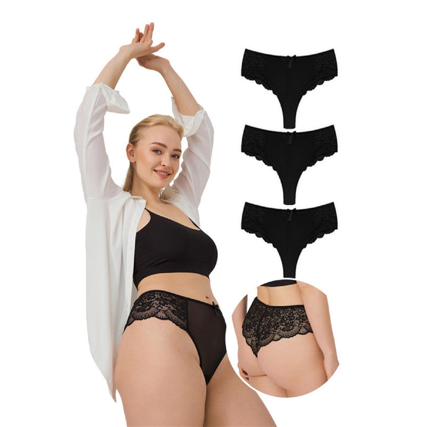

Lace Tulle Detailed Plus Size Brazilian 3 Pack Panties - 3 2XL чистий