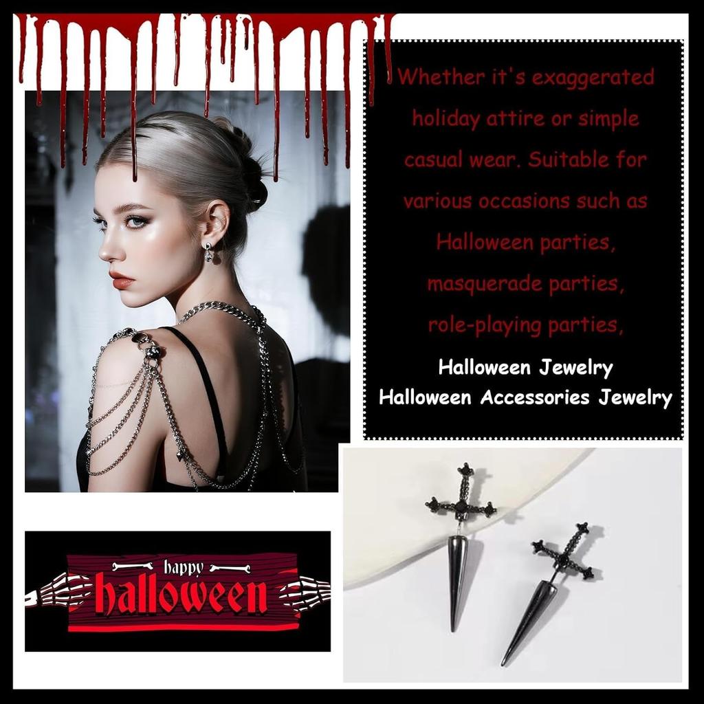 Gothic Sword Earrings for Women Black Dagger Stud Earrings Punk Goth Jewelry Halloween Alt Accessories