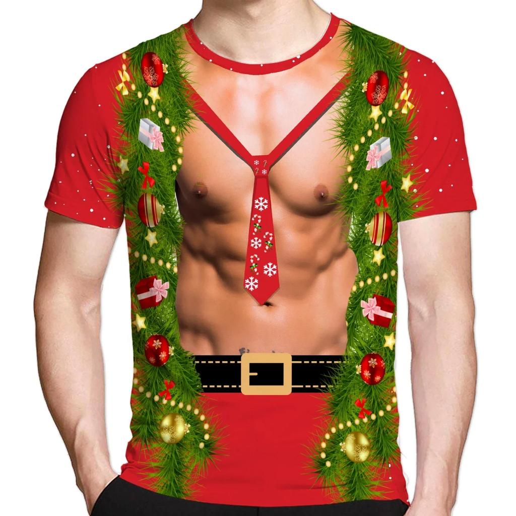 Herrenmode Weihnachts-Kostüm Grafik 3D-Druck T-Shirt Persönlichkeit Kurzarm Rundhals Freizeitshirt Herren Coole T-Shirts Tops