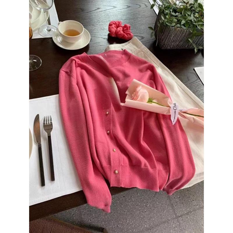 Spring and autumn new top jacket age-reducing candy-colored sweater long-sleeved crew neck women's knitted cardigan