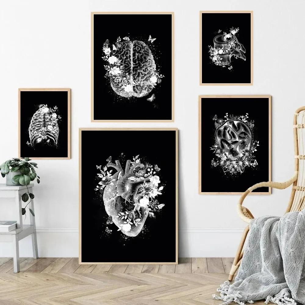 1pc Black White Anatomy Skeleton Poster Paper Print Home Bedroom Entrance Bar Cafe Art Painting Decoration