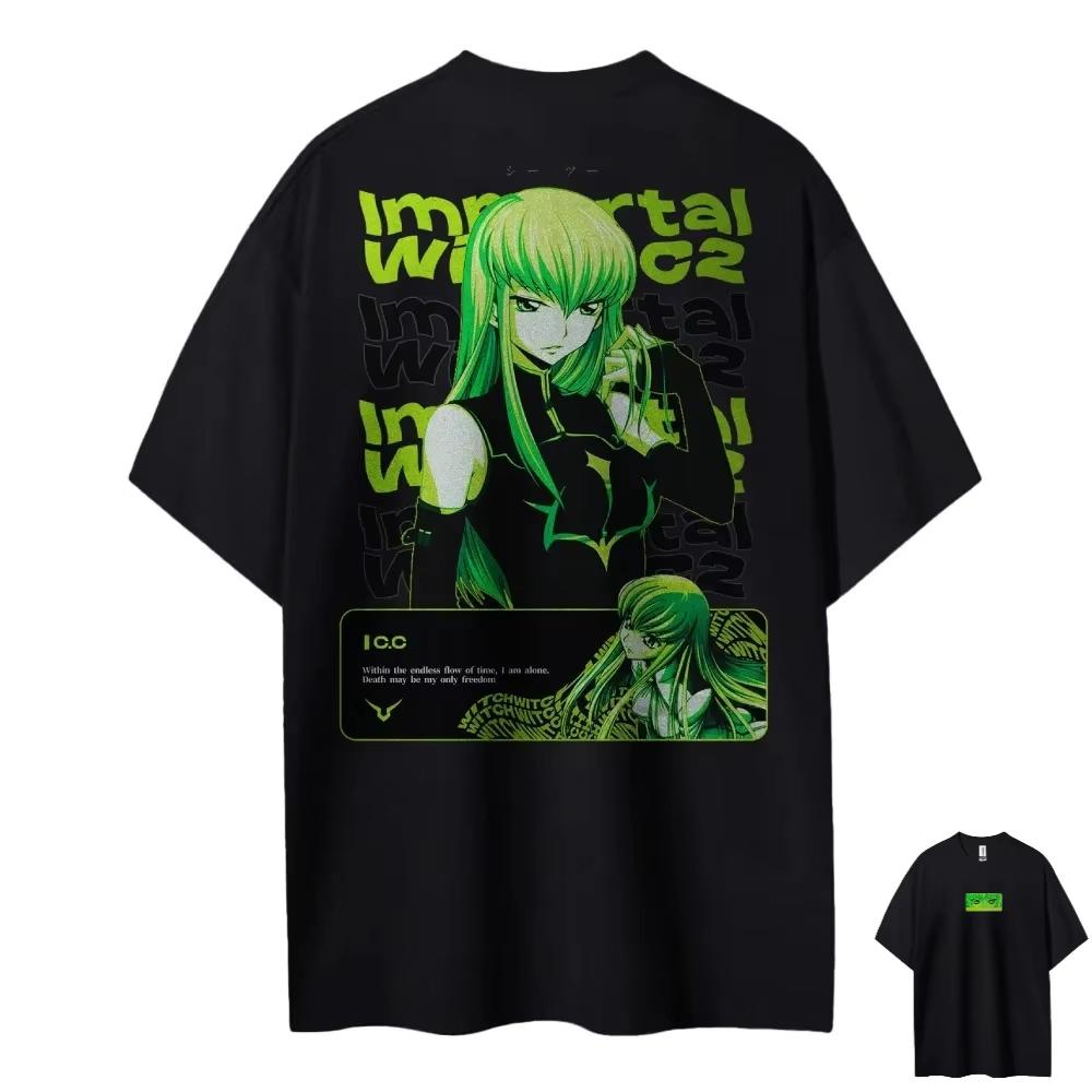 

2026 Новая футболка Code Geass с персонажем CC, зеленые волосы, Бессмертная ведьма, принт с цитатой, унисекс, одежда для женщин, летняя уличная одежда, футболка S