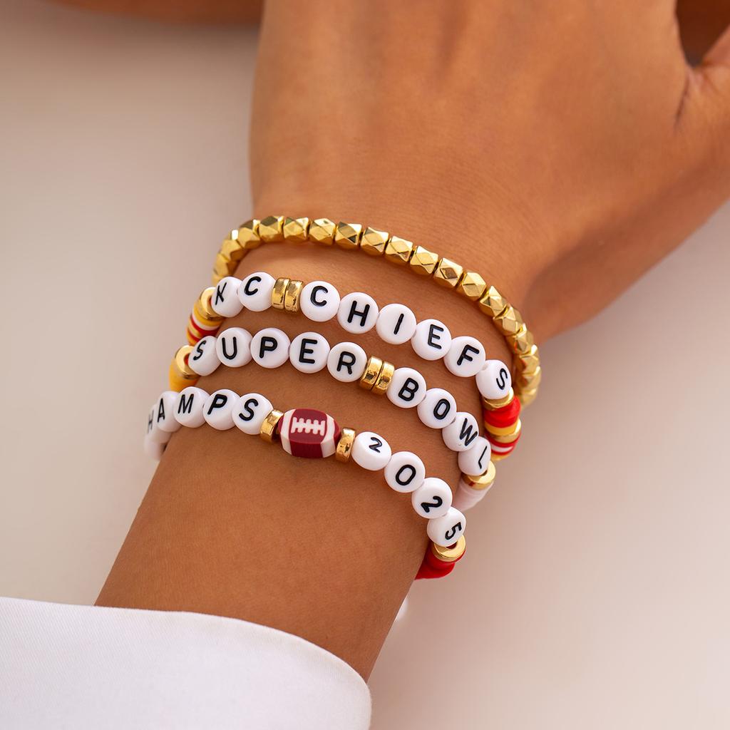 Fashion Letter Beaded Bracelet Set Women'S Multi-Layer Soft Pottery Stacked Bracelet Super Bowl Holiday Bracelet