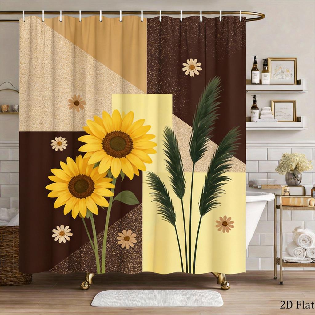 Plant Art Shower Curtain 1 Piece-Green Leaf Geometric Block, Modern Natural Design, Contemporary Bathroom Decoration