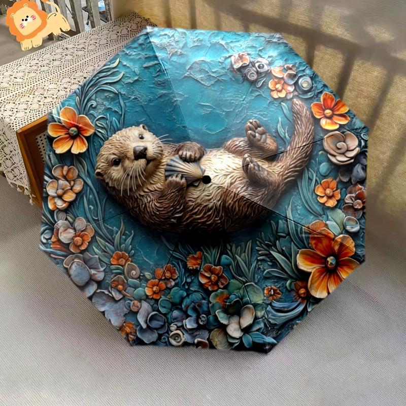 0106 Embossed Floral Animals  pattern, automatic folding umbrella, portable and foldable design, 8 ribs, a Christmas or birthday gift.