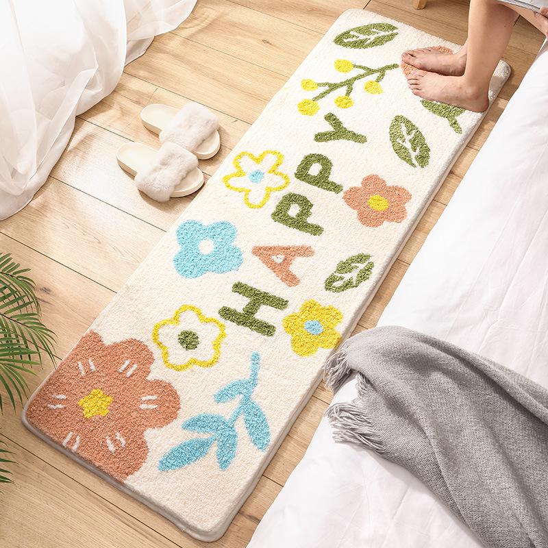 Fluffy Soft Bedside Rug, Thickened Flocking High-Density Handwoven Floor Mat, Non-Slip Luxury Bedroom Carpet for Home Decor