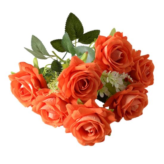 7-Head Artificial Rose Realistic Fake Flower Bouquet Home Office Wedding Party Indoor Outdoor Faux Bloom Table Centerpiece Decoration