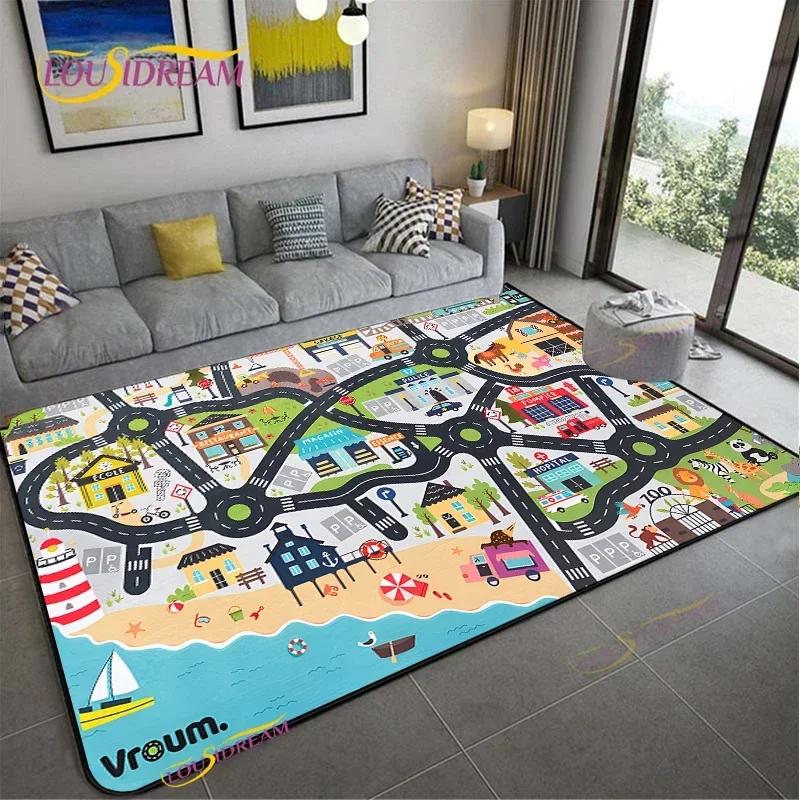 Alfombra Road Traffic Rout Map Carpet Living Room Sofa Coffee Table Bedroom Rugs Kitchen Kid Play Anti-slip Floor Mat Home Decor