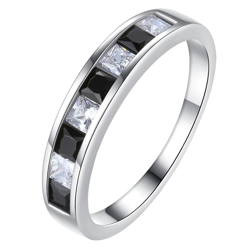 

Кольцо из стерлингового серебра 925 пробы, инкрустированное квадратным черно-белым цирконом, женское кольцо-бар, обручальное кольцо с бриллиантом, обручальное кольцо, подарок для подруги 7