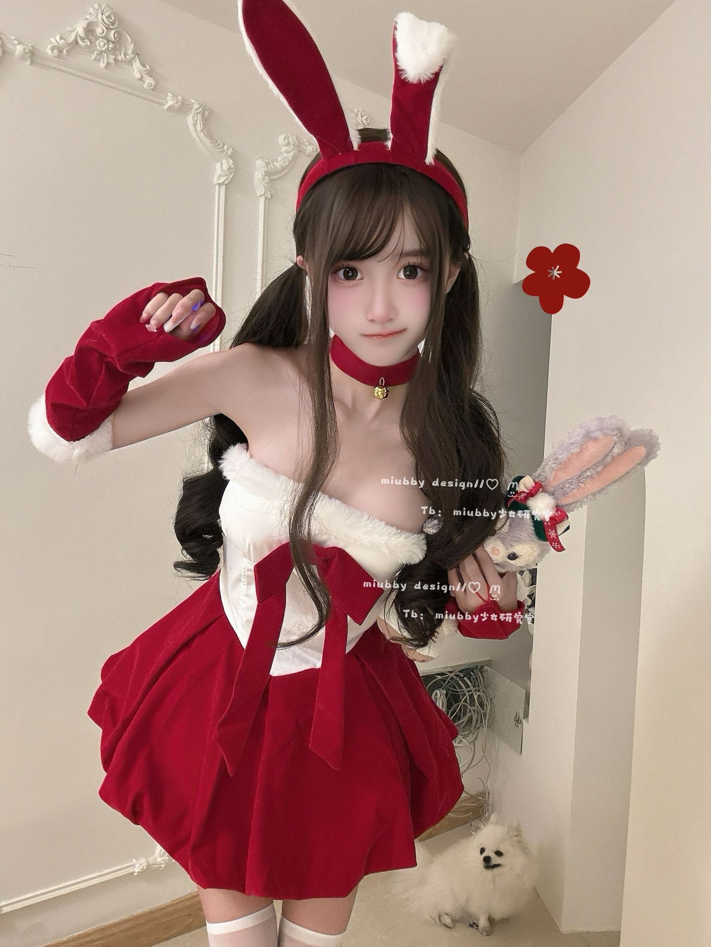 

Miubby Snow Rabbit Treasure Pure Desire Cute Christmas Tube Top Dress Red Bunny Girl cos Clothing XXL