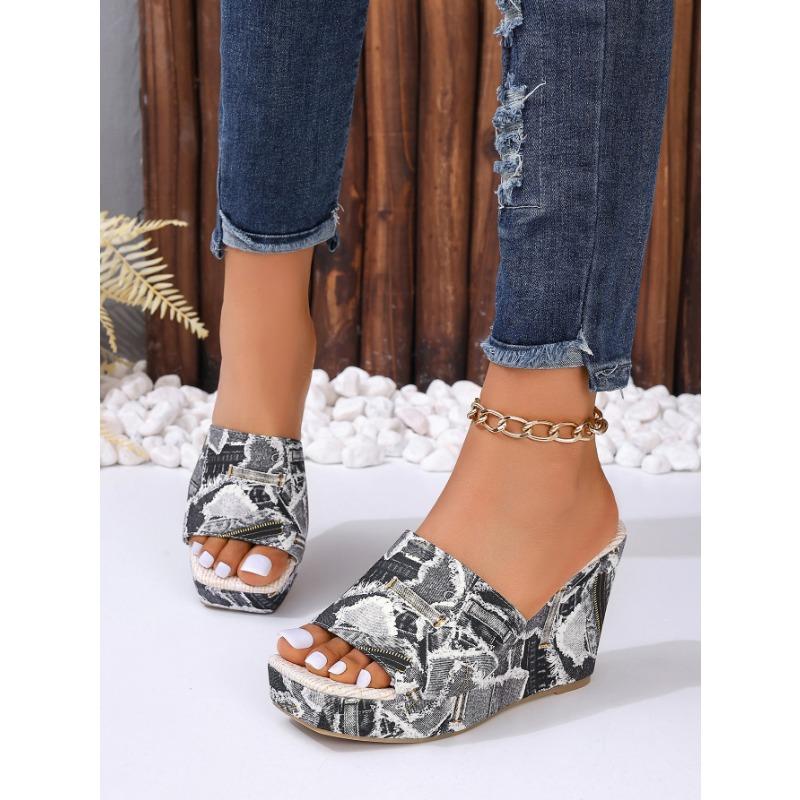 Women's Slippers Summer Large Size Ethnic Style Fabric Thick Sole Women's Ultra-high Heeled Slope Sandals