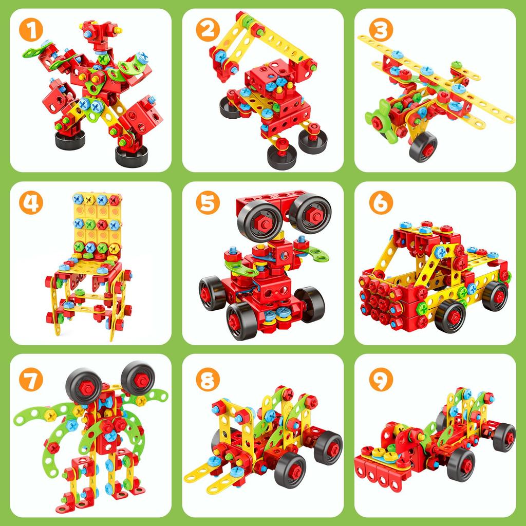 Blocks and Tool 288 Educational Toy with Screws and Electric DIY Pretend 3D Popular for Christmas Gift Play Carpenter's Set, Pieces, Drill, Play, Car,