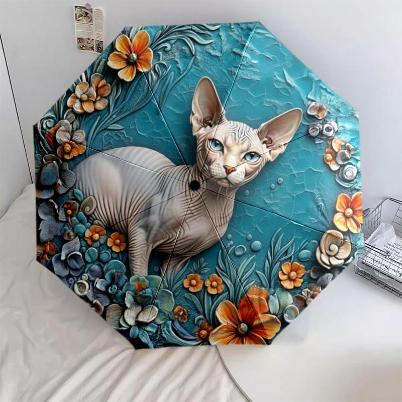 0106 Embossed Floral Animals  pattern, automatic folding umbrella, portable and foldable design, 8 ribs, a Christmas or birthday gift.