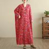 DIMANAF 2025 Women Plus Size Spring Long Dress Loose V-Neck Printing Vintage Casual Floral Oversize Long Sleeve 5034
