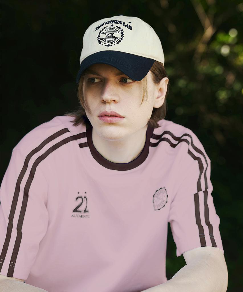 THE GREEN LAB Soccer Football Color Block Short Sleeve T-Shirt [Light Pink]