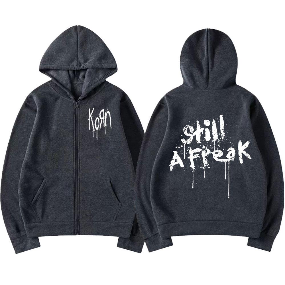 Korn Music Concert Rock Band WORLD TOUR Felpa con cappuccio da uomo con cerniera Vintage Metal Gothic Felpa oversize con cerniera Punk Hip Hop Felpe con cappuccio