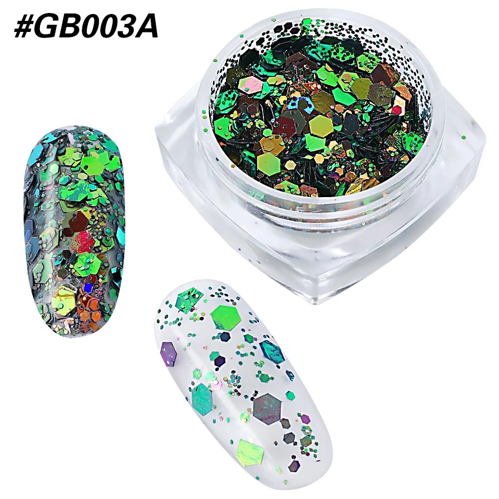 

3D Блестящие Пайетки для Ногтей Лазерный Микс Глиттер для Ногтей Шестигранные Хлопья Пудра Пайетки Сияющие Разноцветные Хлопья для Ногтей DIY Украшение для Ногтей