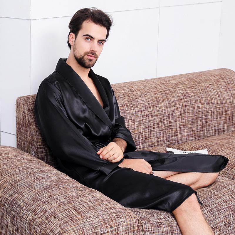 Men's Lightweight Summer Silk Yukata Bathrobe - Plus Size, Long-Sleeve Pajamas