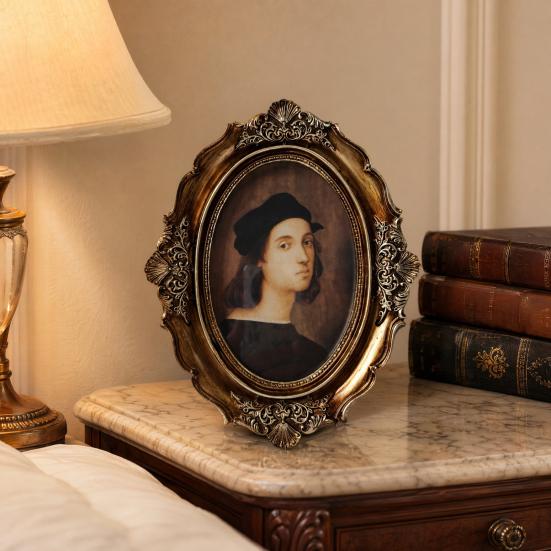 Vintage Oval Picture Frame with Embossed Design Tabletop/Wall Mount Retro Po Frame