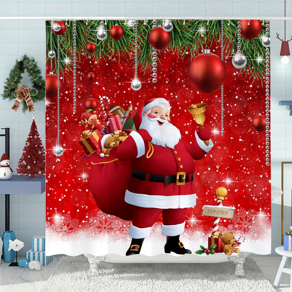 Funny Christmas Bathtub Cat Print Shower Curtain Moose Snowman Christmas Decor Polyester Fabric Shower Curtains Bathroom Decor