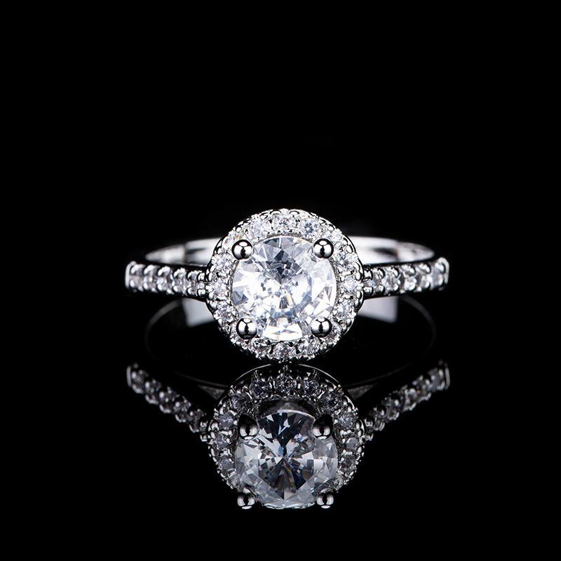 Jewelry Round Four-Claw Simulation High Carbon Diamond Diamond Ring Femininity Full Diamond Ring Ladies Wedding Ring