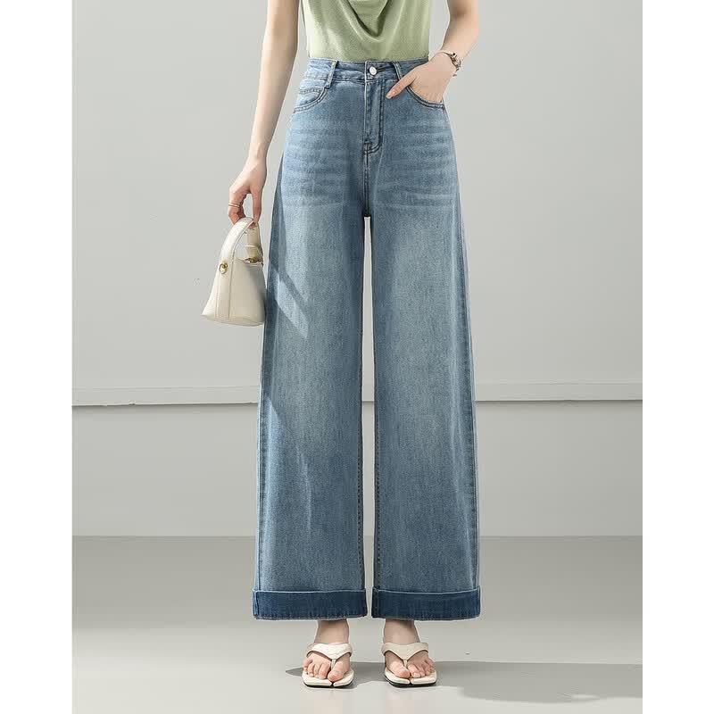 TERRE BLEUE Women's Vintage Loose Wide-Leg Denim Jeans