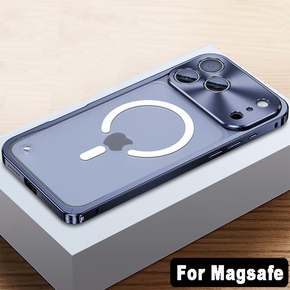 Luxury Aluminum Alloy Metal Frame For Magsafe Case For iPhone 18 17 Pro Max Magnetic Wireless Charging Back Phone Cover