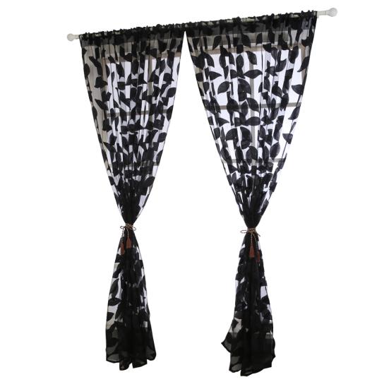 2ks Listový tyl Dveře Okno Závěsový panel Průsvitný šátek Ložnice drapérie