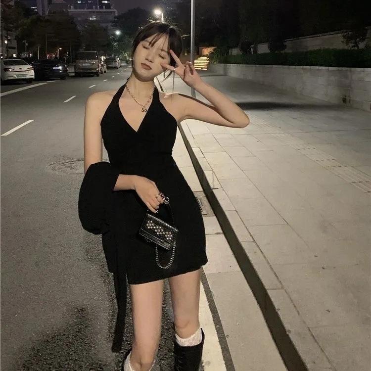 Summer Pure Desire Careful Backless Dress Women's New Spice Girl Slim and Thin Hip Vest Small Black Dress