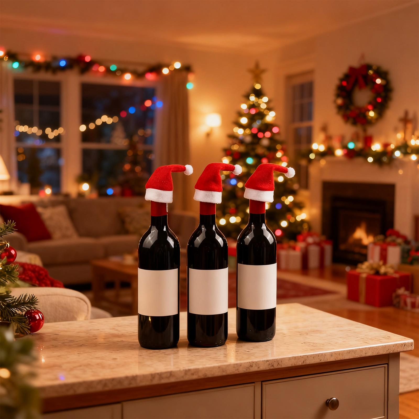 

Різдвяна шапка Міні Червоно-біла Багатоцільовий Різдвяний Декор Аксесуар Святкова Декорація для Пляшки Вина Декор Столу для Вечірки S червоний