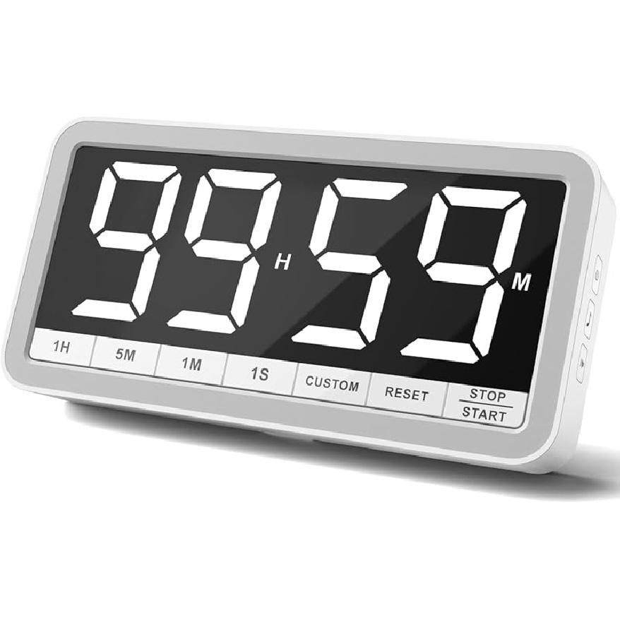 

VOCOO Digital Kitchen Timer with 7.8” Extra Large Display, Magnetic LED, with 3 Brightness, 4 Alarms and 3 Volume Levels, Battery Powered Countdown белый