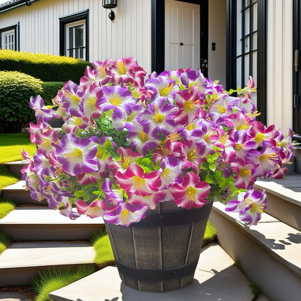 37CM Artificial Morning Glory Flower Fake Silk Faux Flower Bouquet UV Protection Simulation Artificial Lily Silk Flowers