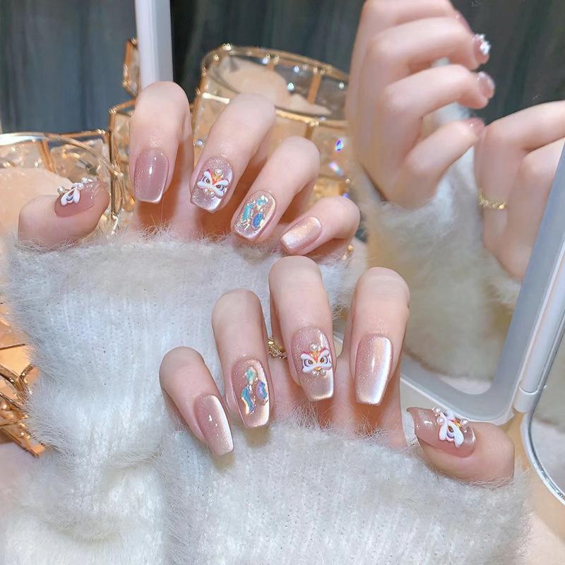 Chinese New Year 2025 Nail Stickers 5D Reliefs Cute Good Luck Lion Head Snake Baby Self Adhesive Nail Art Stickers Diy Decals