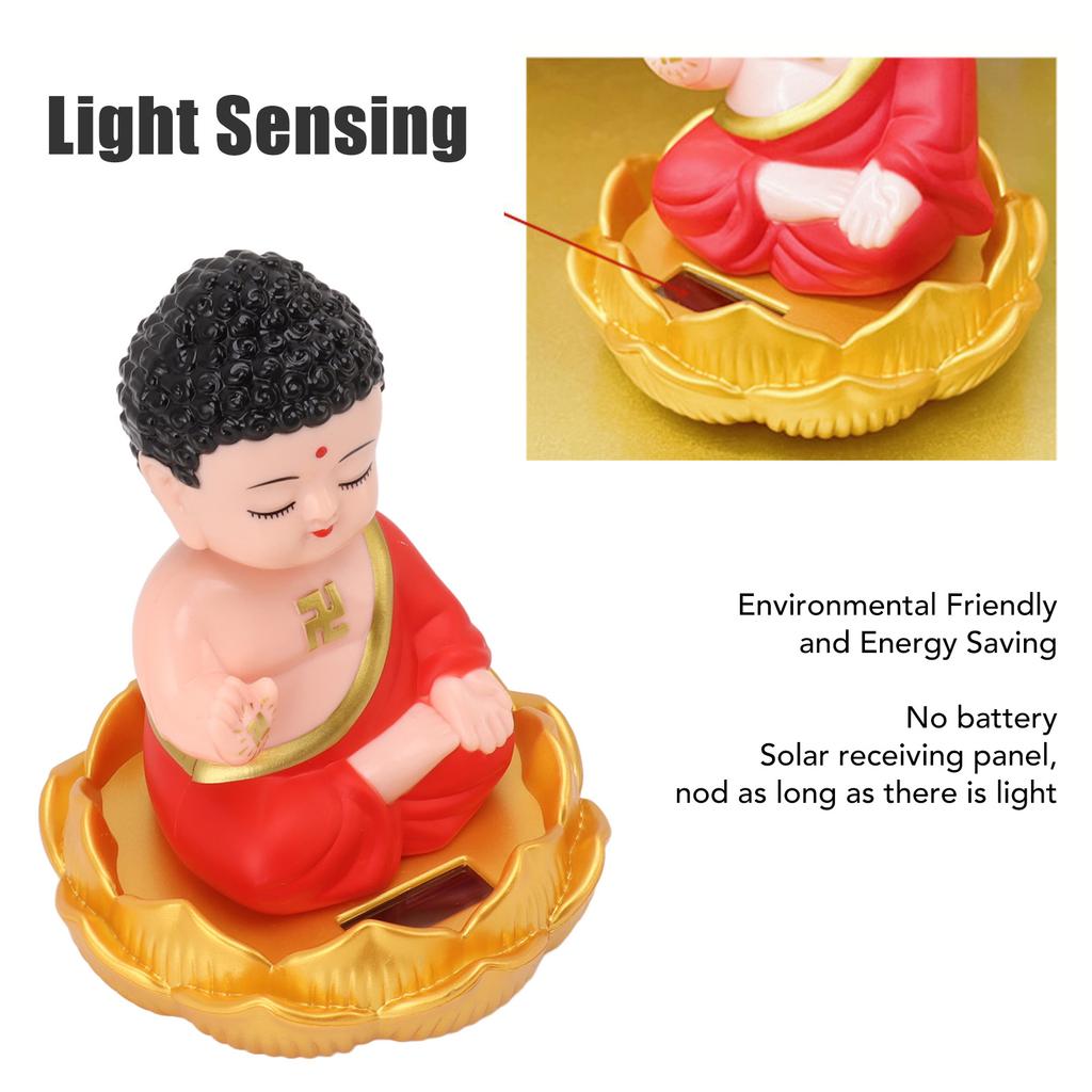 Buddha Ornament Solar Powered Light Energy Sensing Auto Nod Buddha Decoration for Home Car