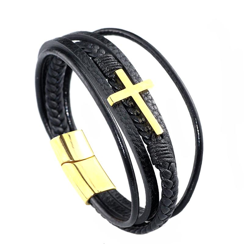 Meier Leather bracelet men s multi-layer hand-woven rope magnet buckle genuine leather bracelet золотой