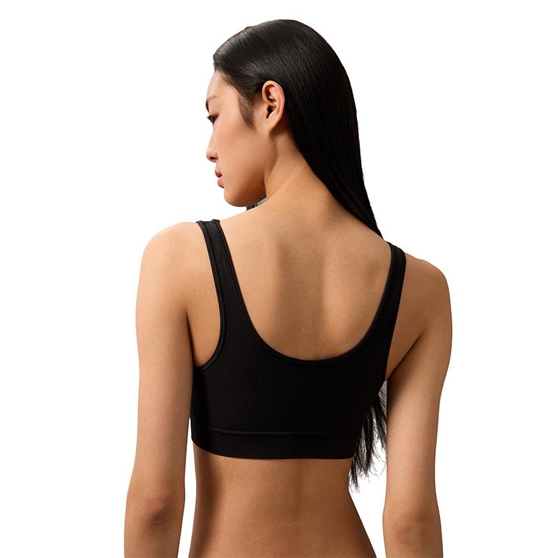 Calvin Klein Ck Kabelloser Herausnehmbarer Polster Leichter Sport Geripptes Tanktop BH Damen Unterwäsche Space-Black QP3365O