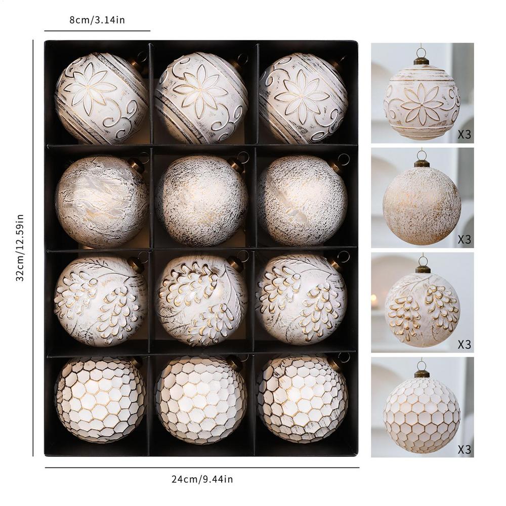 Christmas Ball Ornaments Set 12 Pieces White and Gold Winter Holiday Decoration Shatterproof Christmas Decorations for Tree for