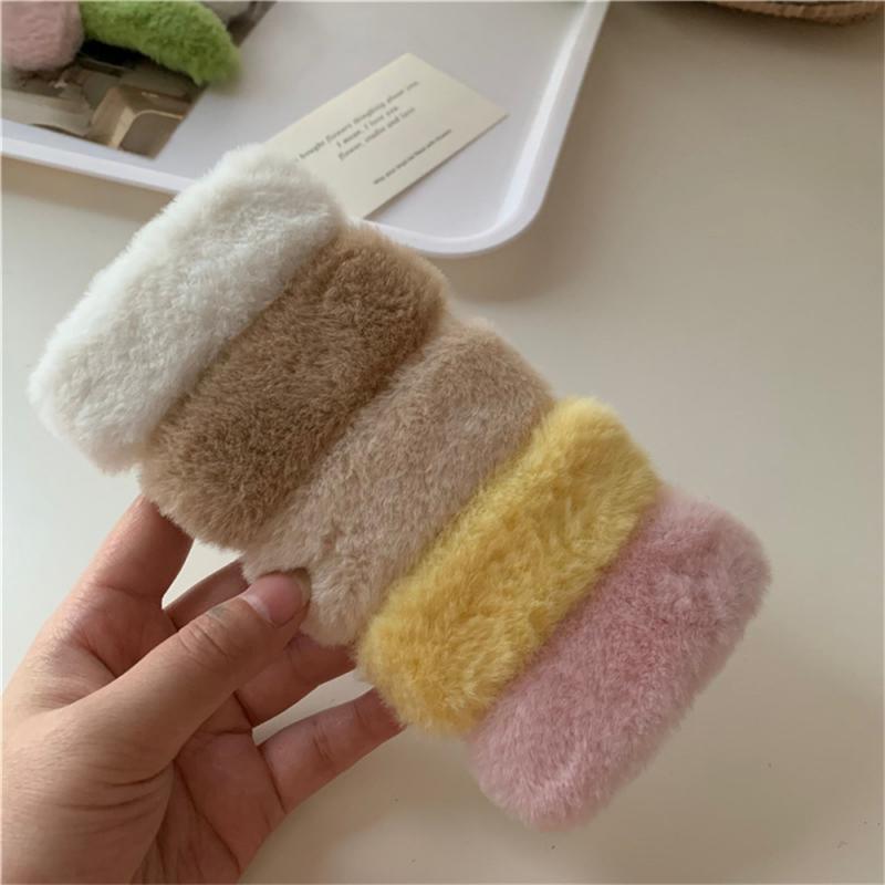 1/3/5Pcs Autumn Winter Hair Clips For Girl Woman Waterdrop Square Barrettes Solid Color Faux Fur BB Hairpins Soft Hair Accessory