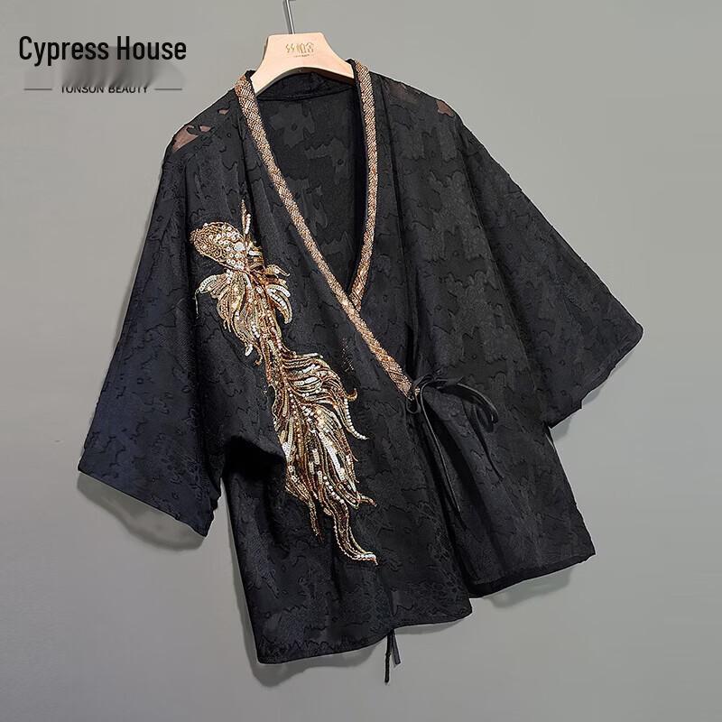 Women s New Chinese Style V-Neck Tie-Up Short-Sleeve Loose Shirt L