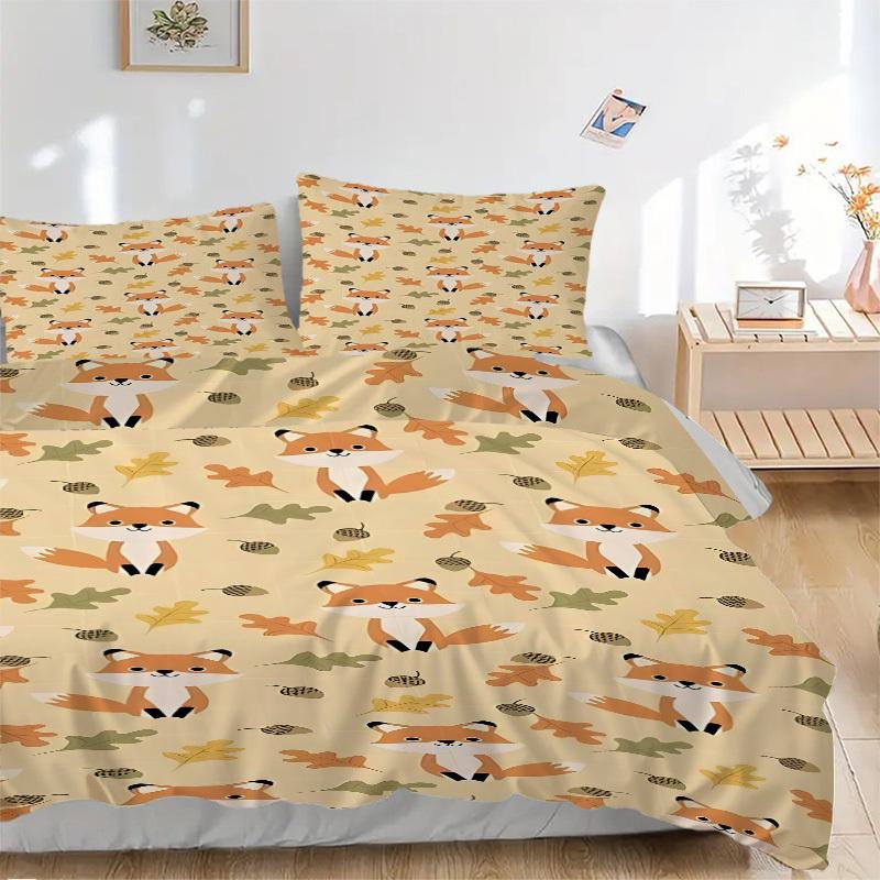 3-teiliges Herbstfuchs Bettwäsche-Set, Enthält 1 Bettdecke + 2 Kissenbezüge, Ohne Kissenfüllungen, Weich Bequem, Leicht Atmungsaktiv, Druck