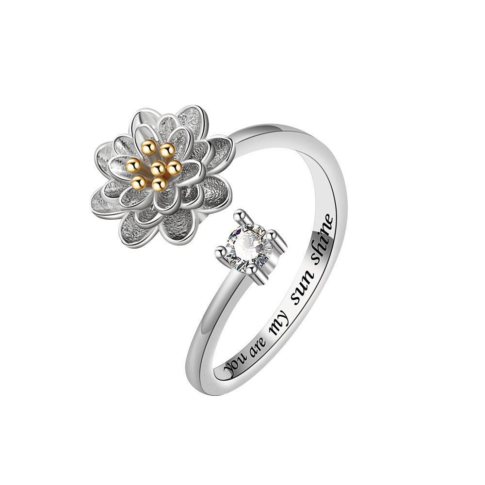 Verstellbarer Ring mit Blumenmuster zur Linderung von Angstzuständen, mit Zirkonia für Damen