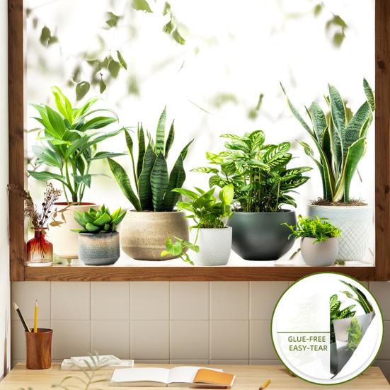 Window Sticker Green Plant Decals Self-Adhesive PVC Waterproof Wall Stickers Bedroom Living Room Balcony Glass Doors Home Decor