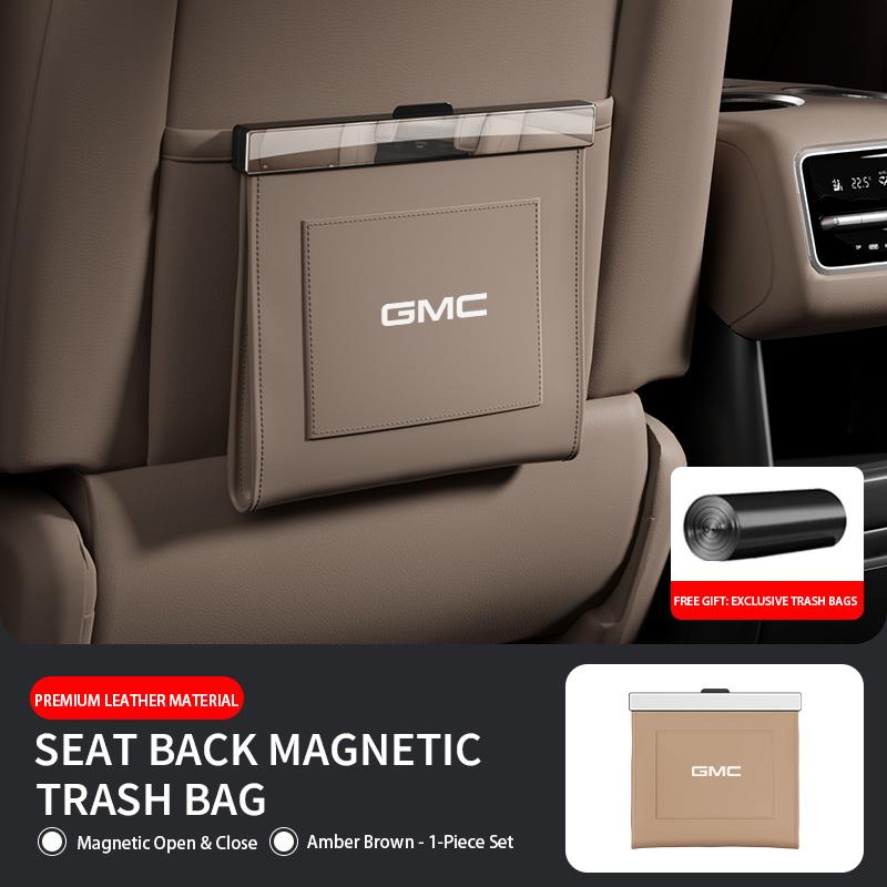 Car Trash Bag for GMC YUKON TERRAIN ENVOY SIERRA ACADIA Seat Back Car Garbage Bin Leather Magnet Closure Design Waterproof