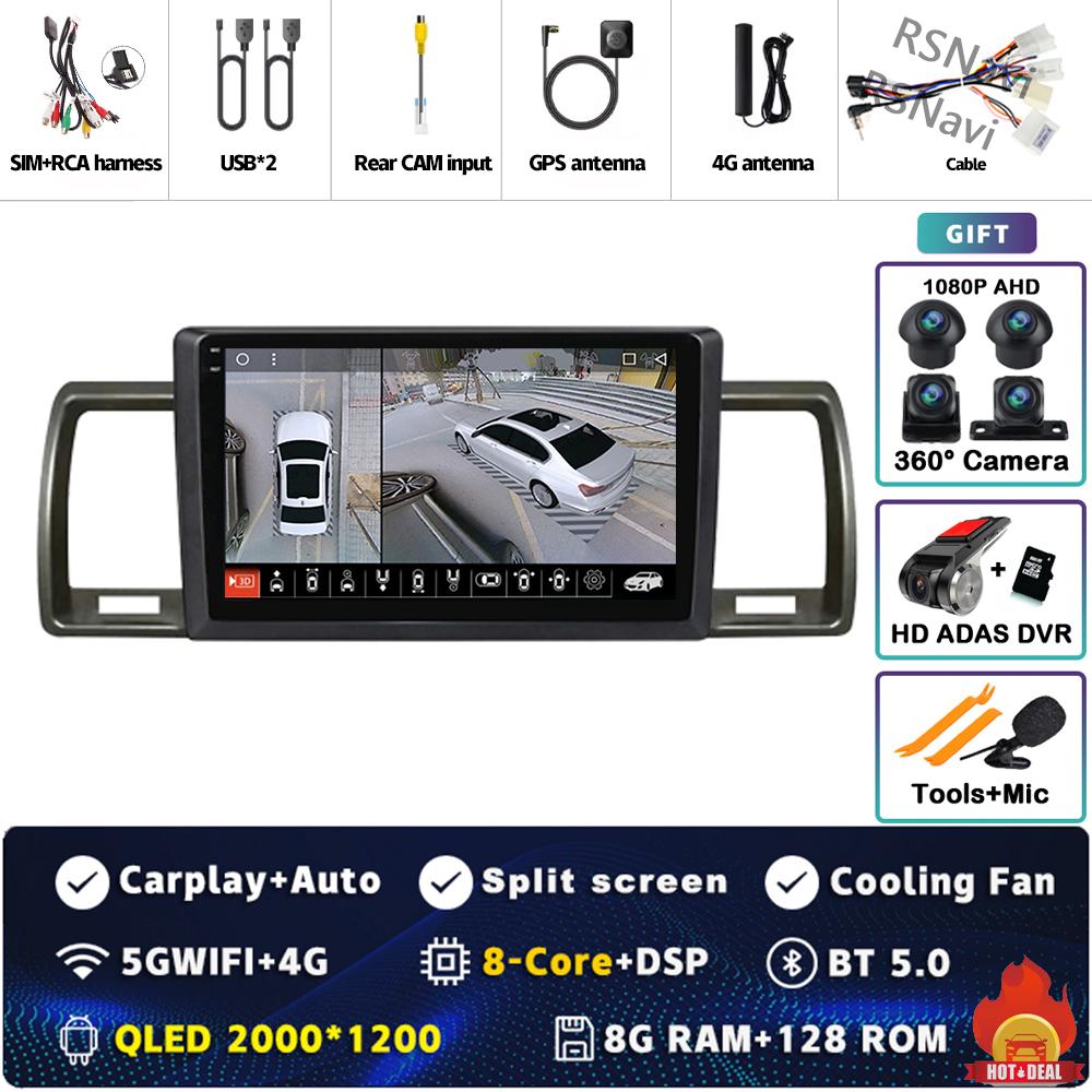 Android 14 Carplay Car Radio For Toyota Hiace 2004 - 2019 Multimedia Video Player Navigation GPS Stereo 2 Din Head Unit WIFI+4G