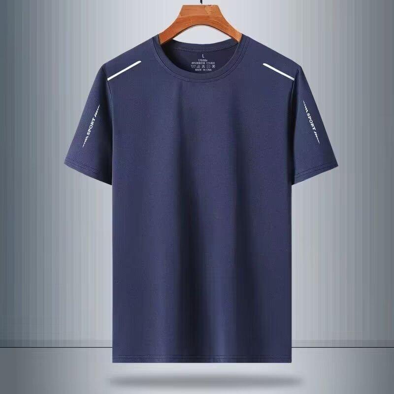 Ice silk short-sleeved t-shirt men's summer thin quick-drying mesh sports fitness half-sleeved top casual elastic T summer wear