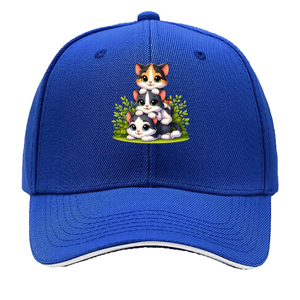 Cute Three Little Cats Stacked Together Cartoon Sandwich Baseball Cap Unisex Women Sun Cap Outdoor Workouts Hat
