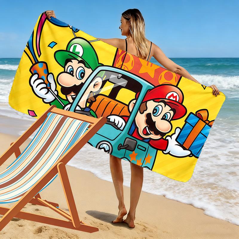 Luigi & Mario Car Trip Print Beach Towel, Large Soft Quick Dry Towel for Beach Camping Swimming