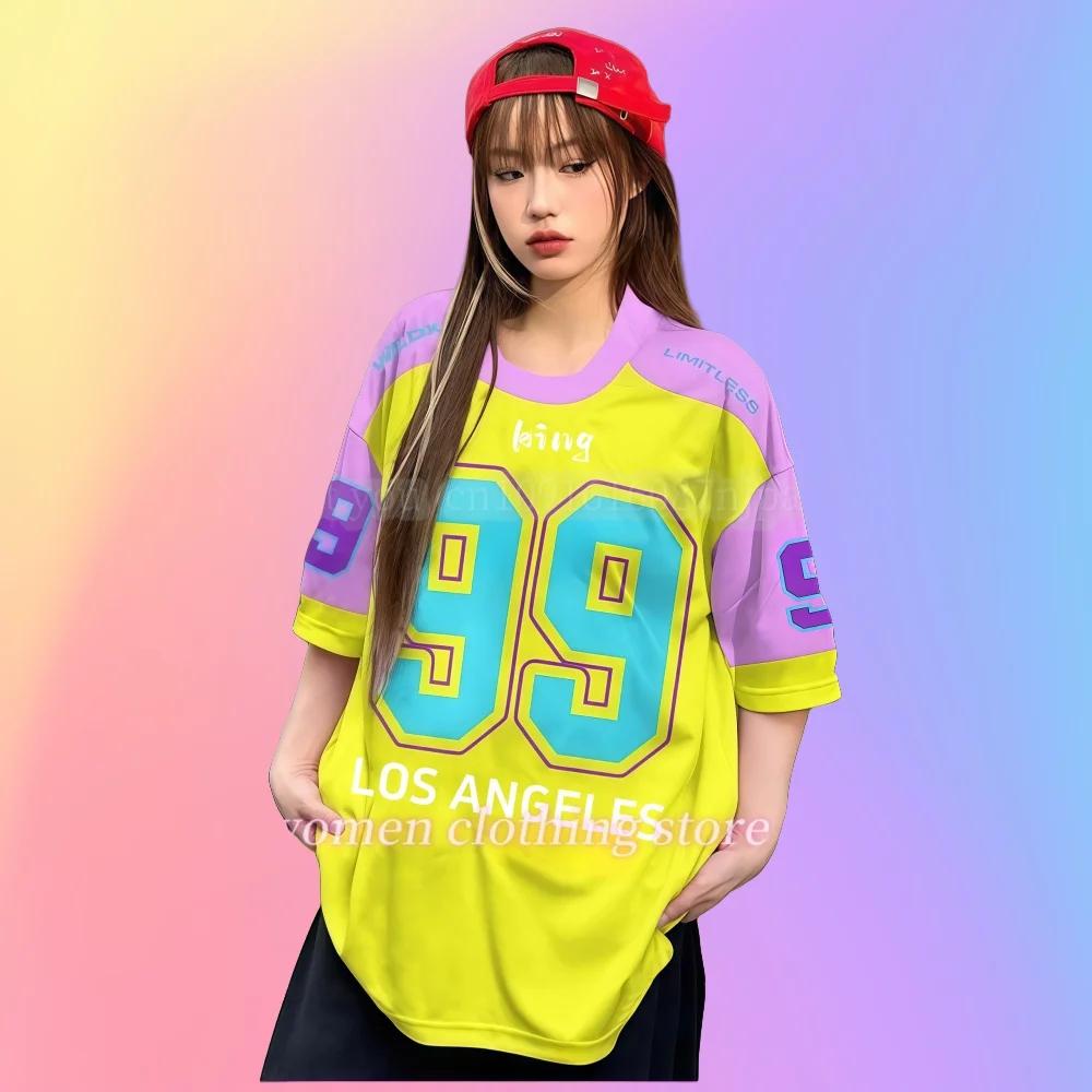 Women's No.99 Printed Round Neck T-shirt Summer Pattern T-shirt Baseball Jacket Sports T-shirt Women's
