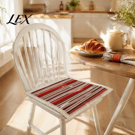 Solid Wood Chair Mat Cotton Linen Pad with Ties, Square Summer Seat Lace Dining Trim, 15.75" X Breathable Washable for Office